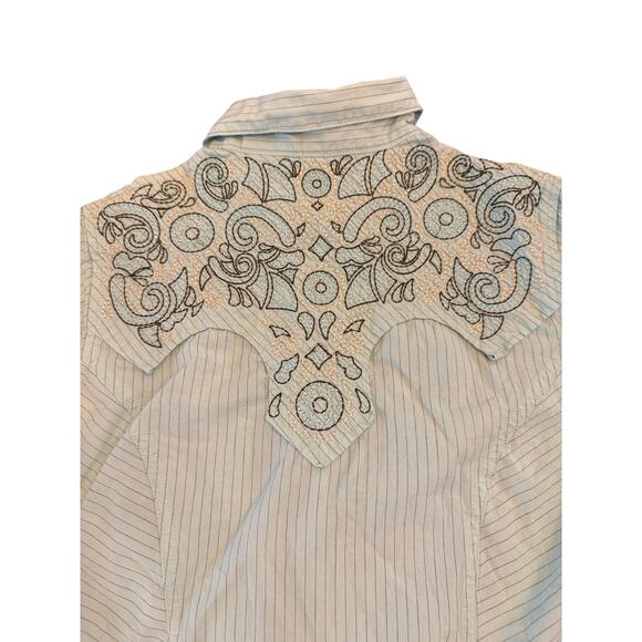 Cowgirl Coastal Country Pearl Button Y2K Western Embroiderd Teal Dress Size M - Picture 3 of 9